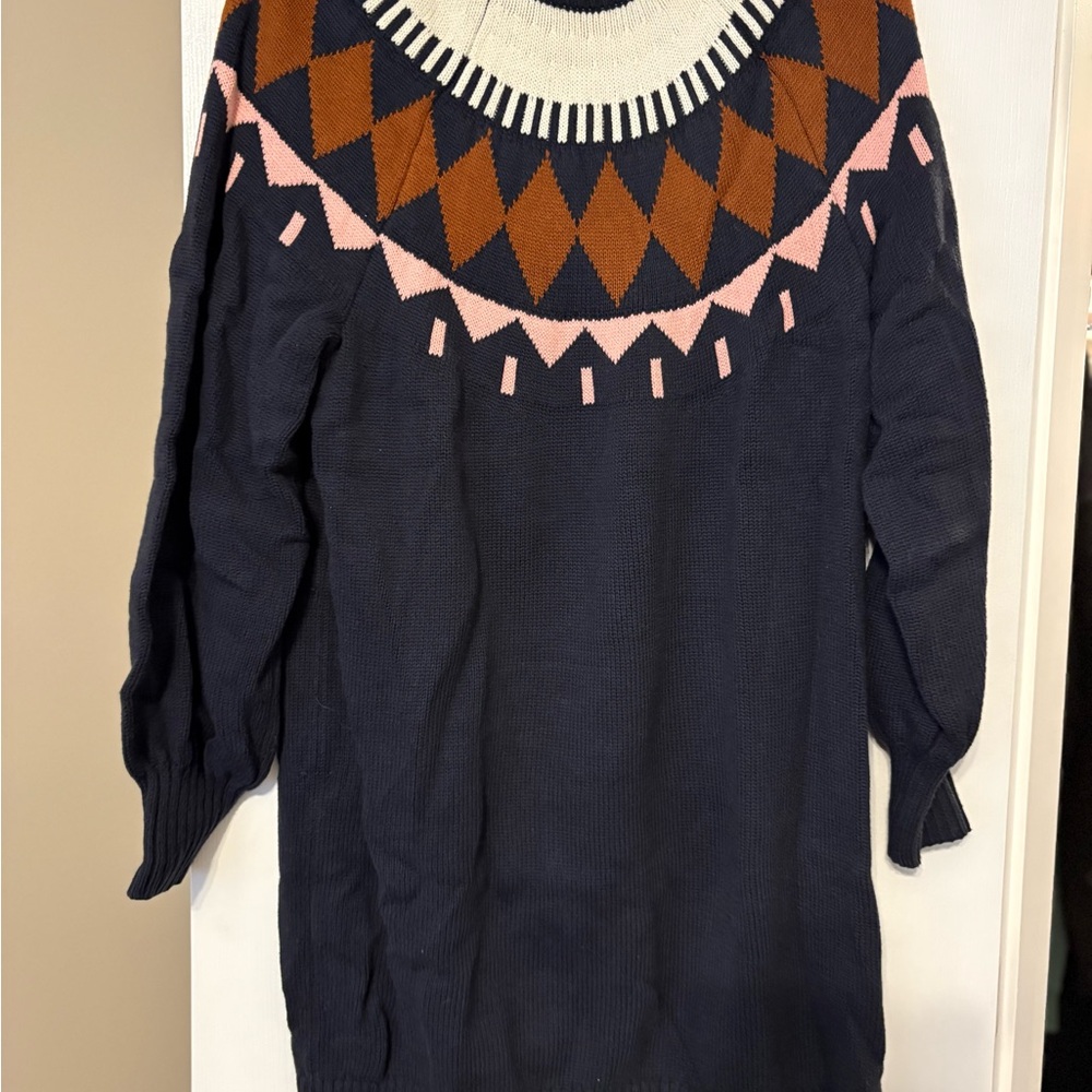 Free Assembly Geometric Patterned Navy Sweater Dr… - image 1